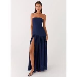 Peppermayo navy eden strapless maxi dress - size 4